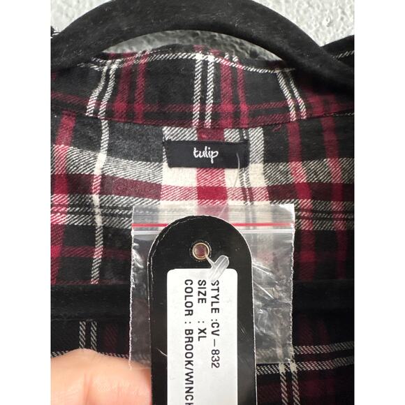 NWT Mismatched Grunge Plaid Button Front Flannel size XL - Picture 6 of 7